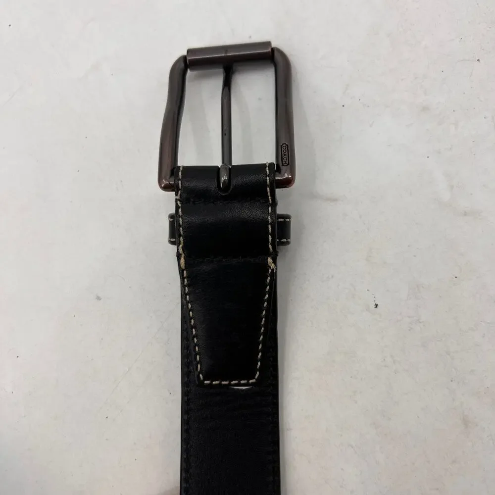 Coach Jeans Belt Mens 36 Black Leather Contrast Stitch Buckle Dress Casual
